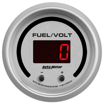 AutoMeter 52.4mm Silver Switchable 0-100 Fuel Level/8-18V Voltmeter Ultra-Lite Elite Digital Gauge (6709-UL)