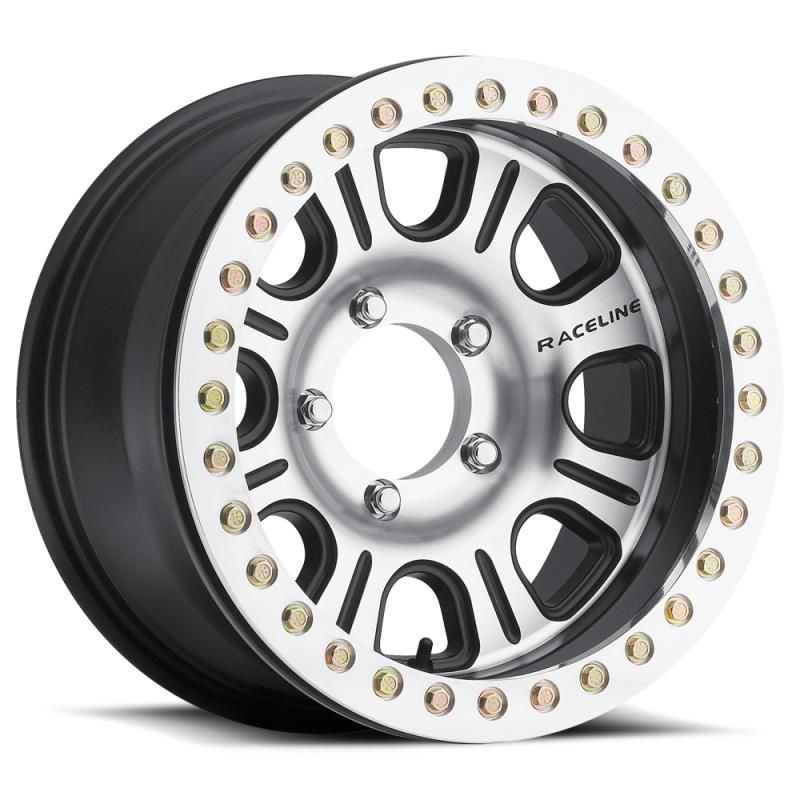 (set of 4) Raceline RT232 Monster Black & Machined Beadlock | 17x8.5" +0mm | 5x127mm Wheel