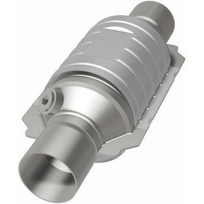 MagnaFlow Univ Conv 2in In/Out Ctr/Ctr Round 9in Body L x 5.125in W x 13in Overall L Single O2 Port
