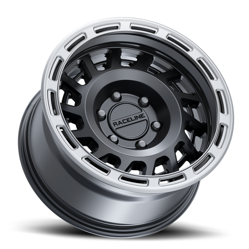 (set of 4) Raceline 957 Halo Black & Silver Lip | 17x9" -12mm | 6x135mm Wheel
