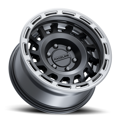 (set of 4) Raceline 957 Halo Black & Silver Lip | 17x9" -12mm | 6x135mm Wheel