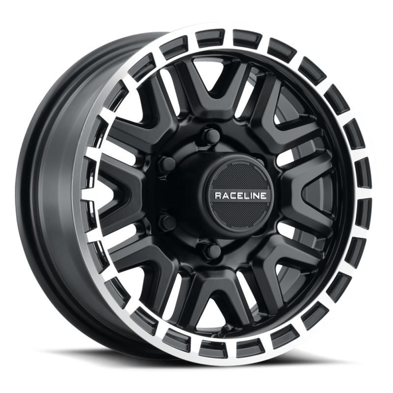 (set of 4) Raceline 953 Krank Black & Machined | 15x5" +0mm | 5x114.3mm Wheel