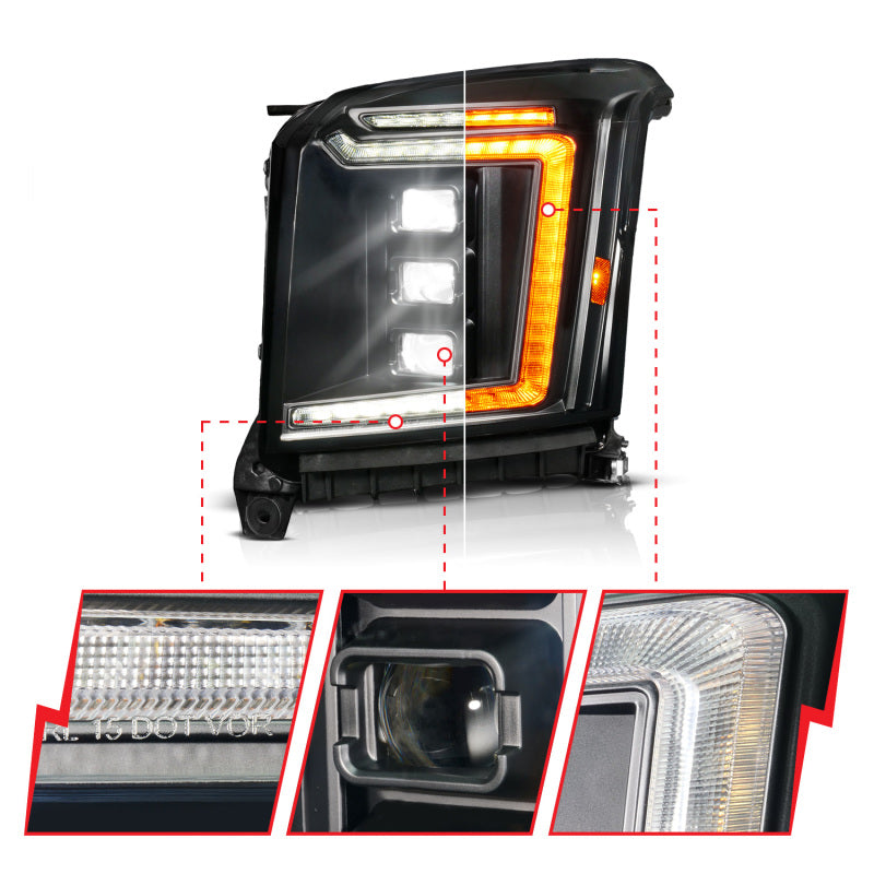 ANZO 15-20 GMC Yukon/XL Full LED Proj Headlight Black DRV Halogen Models | Yukon/XL (111635X-L)