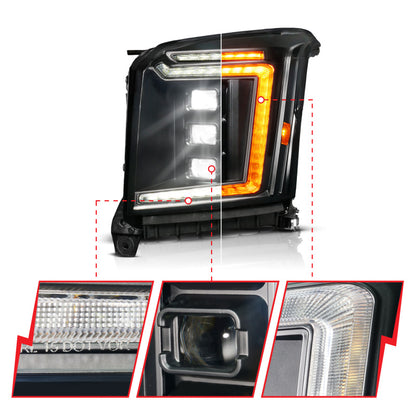 ANZO 15-20 GMC Yukon/XL Full LED Proj Headlight Black DRV Halogen Models | Yukon/XL (111635X-L)
