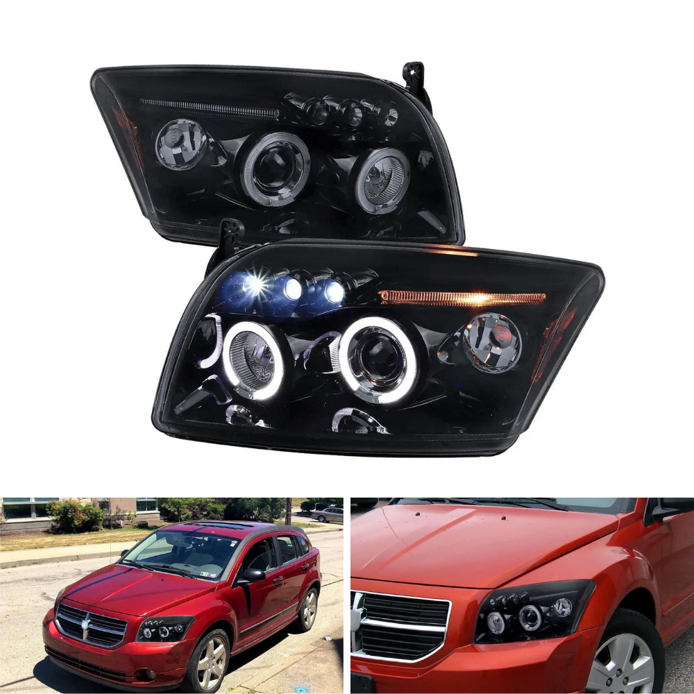 Spec-D Dual Halo Projector Headlights, Gloss Black/Smoked | Dodge Caliber (07-12) (2LHP-CAL06G-TM)