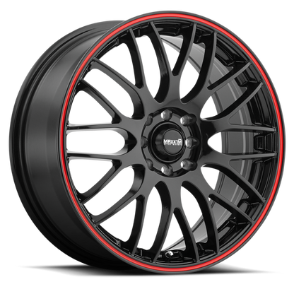 (set of 4) Konig Maxxim Maze Black/Red Stripe | 16x7" +40mm | 8x100/114.3mm Wheel