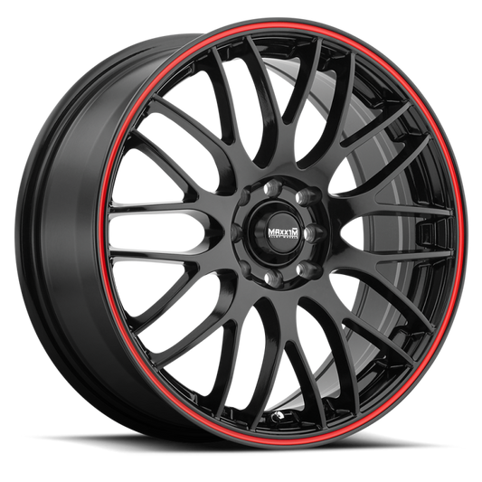 (set of 4) Konig Maxxim Maze Black/Red Stripe | 16x7" +40mm | 10x100/114.3mm Wheel