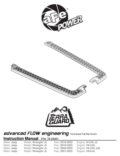 aFe Terra Guard Tub Rail Covers | Jeep Wrangler JL (18-22 4-Door w/ 3-Piece Hard-Top) (79-25001)