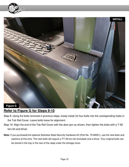 aFe Terra Guard Tub Rail Covers | Jeep Wrangler JL 18-24 2-Door w/ Hard-Top (79-25002)