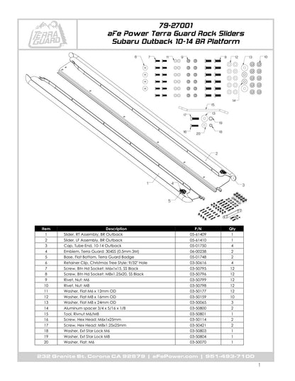 aFe Terra Guard Trail Slider Step - Black | Subaru Outback H4 2.5L / H6 3.6L (10-14) (79-27001)