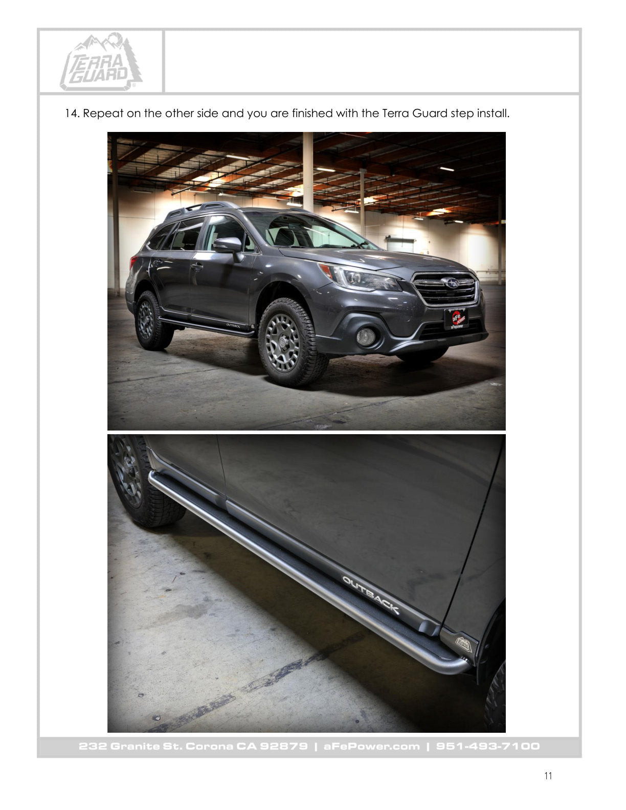 aFe Terra Guard Trail Slider Steps Black | Subaru Outback H4 2.5L / H6 3.6L (15-19) (79-27002)
