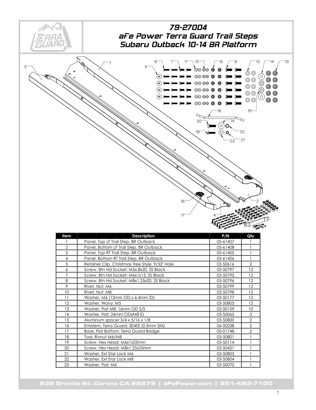 aFe Terra Guard Trail Steps Black | Subaru Outback H4 2.5L / H6 3.6L (10-14) (79-27004)