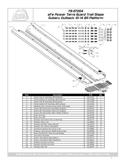 aFe Terra Guard Trail Steps Black | Subaru Outback H4 2.5L / H6 3.6L (10-14) (79-27004)