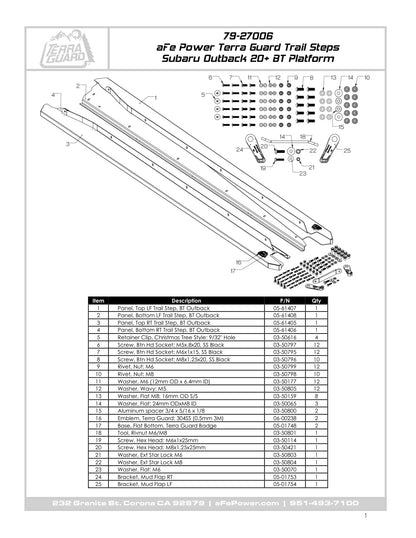 aFe Terra Guard Trail Steps Black | Subaru Outback H4 2.4L/2.5L (20-23) (79-27006)