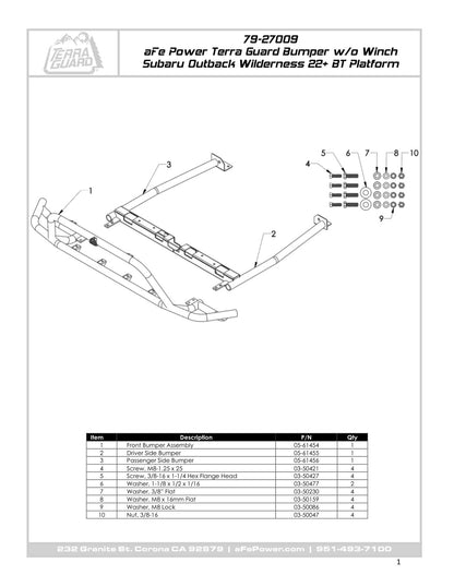 aFe Terra Guard Front Bumper | Subaru Outback H4 20-23 (79-27012)
