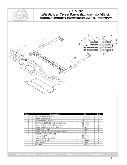 aFe Terra Guard Front Bumper | Subaru Outback H4 20-23 (79-27012)