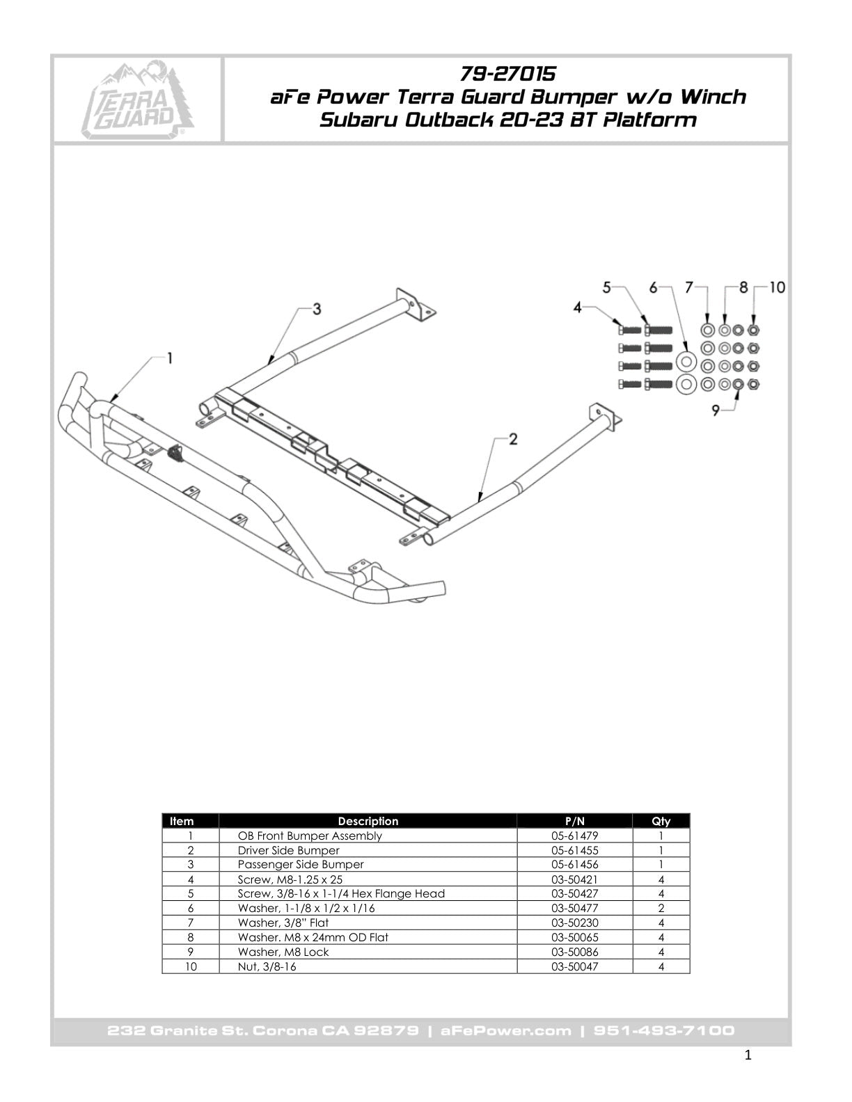 aFe Terra Guard Bumper | Subaru Outback (14-23) (79-27015)