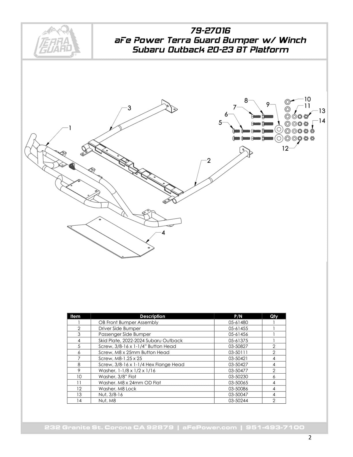 aFe Terra Guard Bumper w/ Winch Mount | Subaru Outback (20-22) (79-27016)