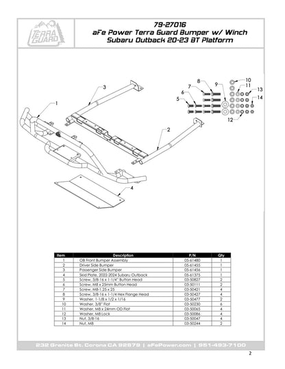 aFe Terra Guard Bumper w/ Winch Mount | Subaru Outback (20-22) (79-27016)