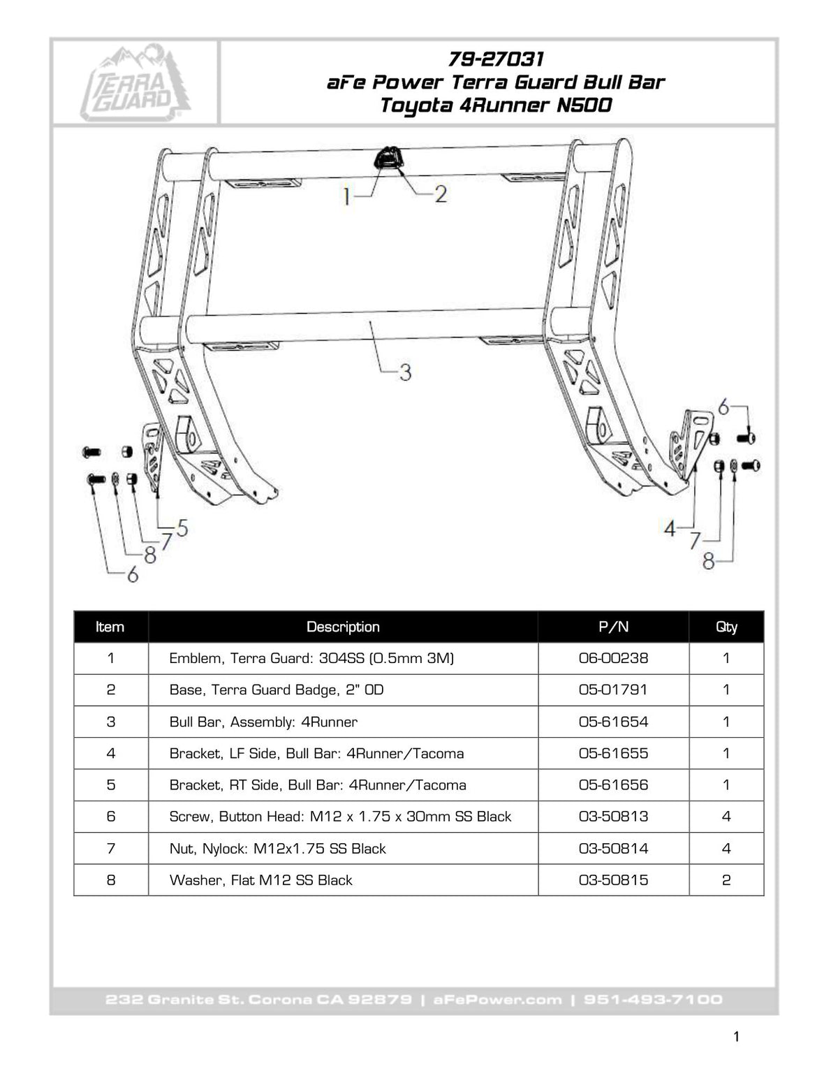 aFe 79-27031 Bull Bar No Drill No Cut Installation For Toyota 4Runner