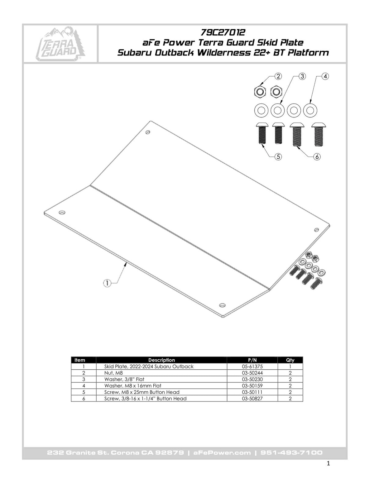 aFe 20-23 Subaru Outback Terra Guard Bumper Skid Plate (79C27012)