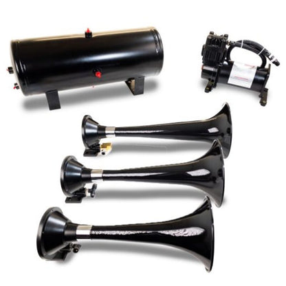 Kleinn HK7 Triple Black Horn Kit Fits w/150 PSI waterproof 3.0 Gal Air Tank