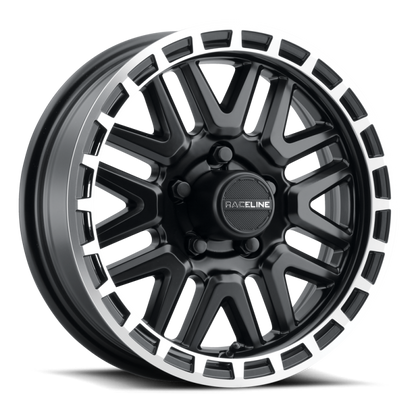 (set of 4) Raceline 953 Krank Black & Machined | 15x6" +0mm | 6x139.7mm Wheel