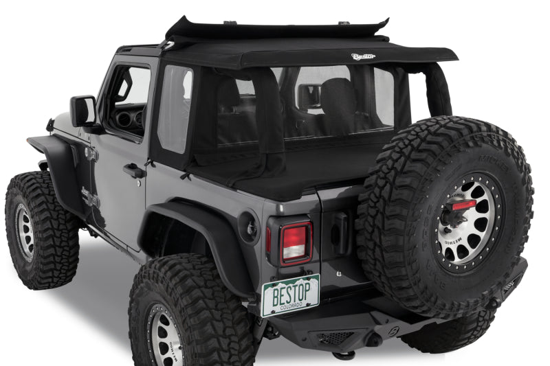 Bestop 80101-17 JL 2-Door Halftop Conversion Kit Premium Black Twill For Jeep Wrangler JL
