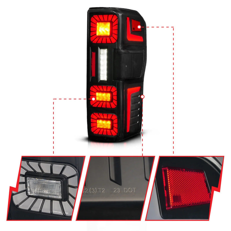 ANZO USA 311492X Black LED Sequential Tail Light Set 23-26 Ford F250/F350 SD