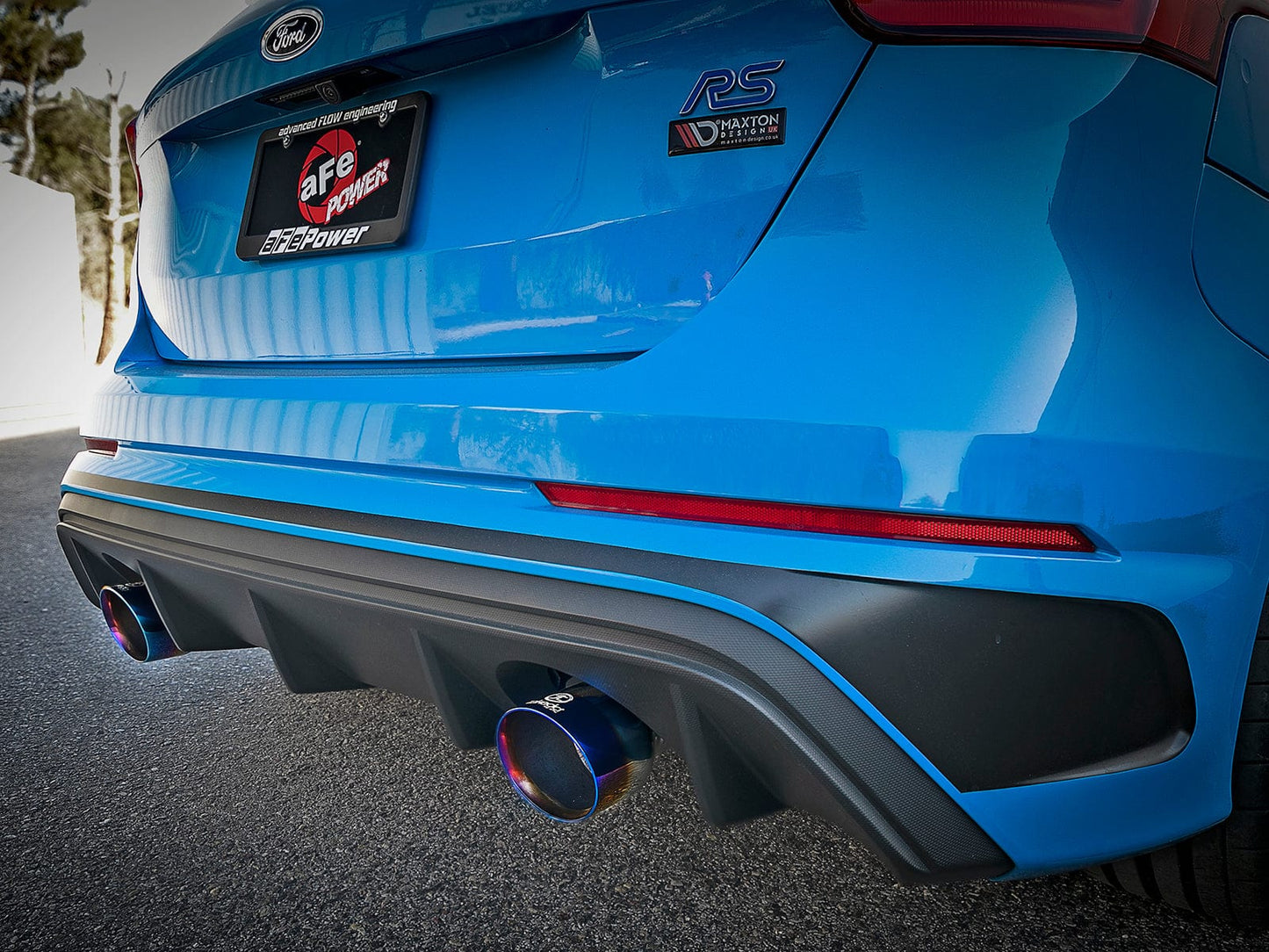 aFe Takeda 3in 304 SS Axle-Back Exhaust System w/ Blue Flame Tip 16-18 Ford Focus RS 2.3L (t)