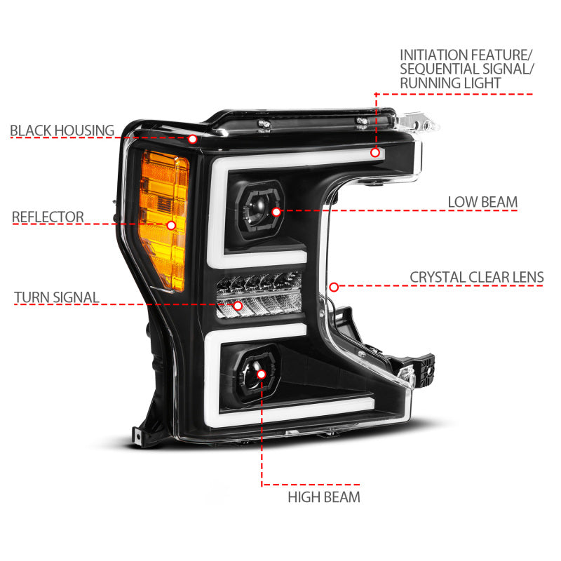ANZO 20-22 Ford Super Duty Halogen Z-Series Full LED Proj Headlight SeqSig Pass Side (111620X-R)