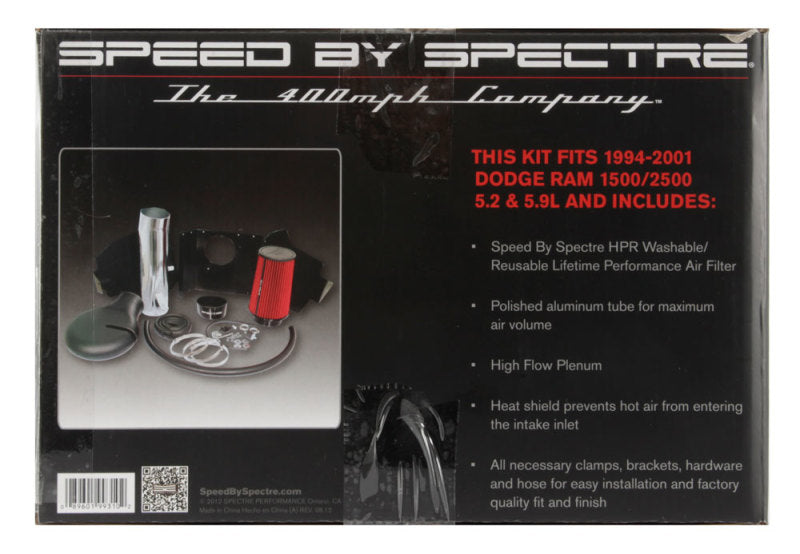 Spectre Air Intake Kit | Dodge RAM 1500/2500 V8-5.2/5.9L F/I Polished w/ Red Filter (9931)