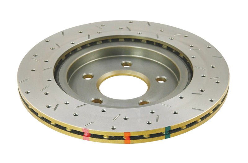 DBA Rear Drilled & Slotted 4000 Series Rotor w/ Gold Hat | Ford Mustang GT/V6 (05-13) (DBA42114XS)