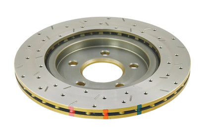 DBA Rear Drilled & Slotted 4000 Series Rotor w/ Gold Hat | Ford Mustang GT/V6 (05-13) (DBA42114XS)