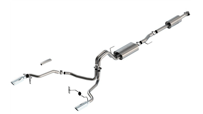 Borla 3.3L F-150 2021 Cat-Back | Ford F-150 (21) 3.3L / XL/XLT/Lariat/KR/Plnm/LTD | Split Rear Exit 4" Bright Chrome Tips (140879)
