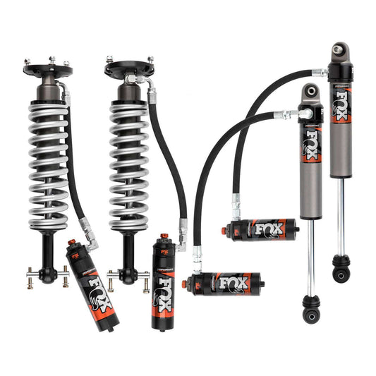 FOX 2.5 Perf Elite Adj. Coilover w/ Reservoir + Rear Shocks Set w/0-2" lift - 2019-2024 GMC Sierra 1500 4WD RWD