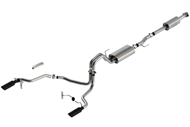Borla 3.3L F-150 2021 Cat-Back | Ford F-150 (21) 3.3L / XL/XLT/Lariat/KR/Plnm/LTD | Split Rear Exit 4" Black Chrome Tips (140879BC)