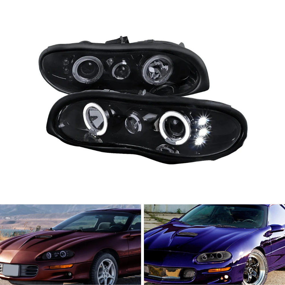 Spec-D Glossy Black Smoked Dual Halo Projector Headlights | Chevrolet Camaro (98-02) (LHP-CMR98HG-TM)