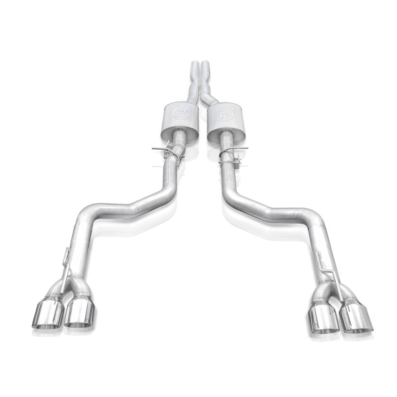 Stainless Works 3in Legend Catback X-Pipe w/ 4in Quad Tips | Dodge Challenger (15-19) (CHAL16CBL4)