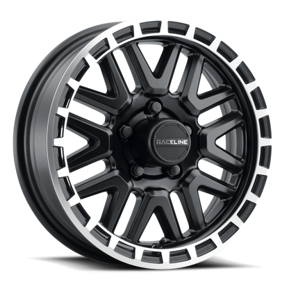 (set of 4) Raceline 953 Krank Black & Machined | 14x6" +0mm | 5x114.3mm Wheel