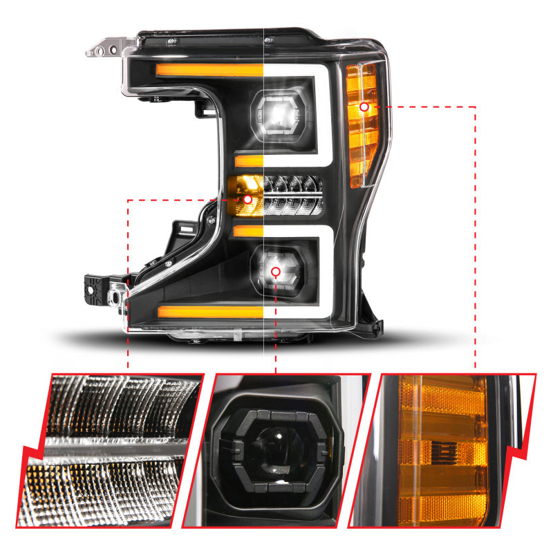 ANZO 20-22 Ford Super Duty Halogen Z-Series Full LED Proj Headlight SeqSig Pass Side (111620X-R)