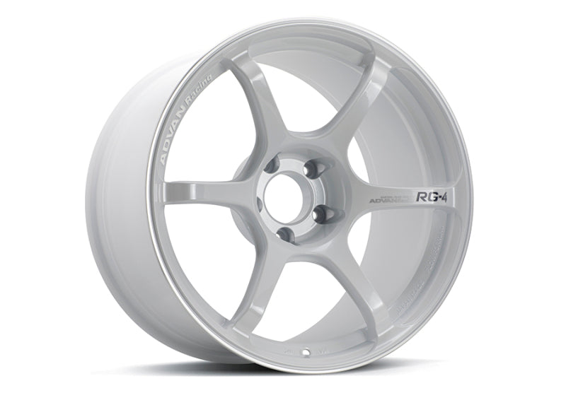 Advan RG-4 18x9 +35 5-114.3 Racing White Metallic & Ring Wheel-WheelFlip