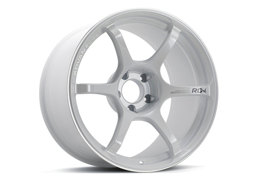 Advan RG-4 18x9 +35 5-114.3 Racing White Metallic & Ring Wheel-WheelFlip