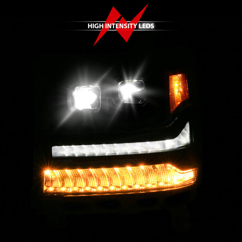 ANZO 16-18 Chevy Silverado 1500 (Factory HID Models ONLY) Full LED Proj Headlights Black - Pair