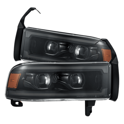 AlphaRex 94-01 RAM 1500 LUXX LED Proj Headlights Alpha-Blk w/Activ Light/Seq Signal/SB DRL