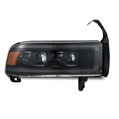 AlphaRex 94-01 RAM 1500 LUXX LED Proj Headlights Alpha-Blk w/Activ Light/Seq Signal/SB DRL