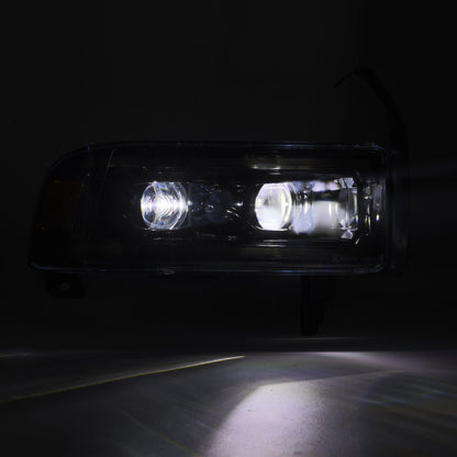 AlphaRex 94-01 RAM 1500 LUXX LED Proj Headlights Alpha-Blk w/Activ Light/Seq Signal/SB DRL