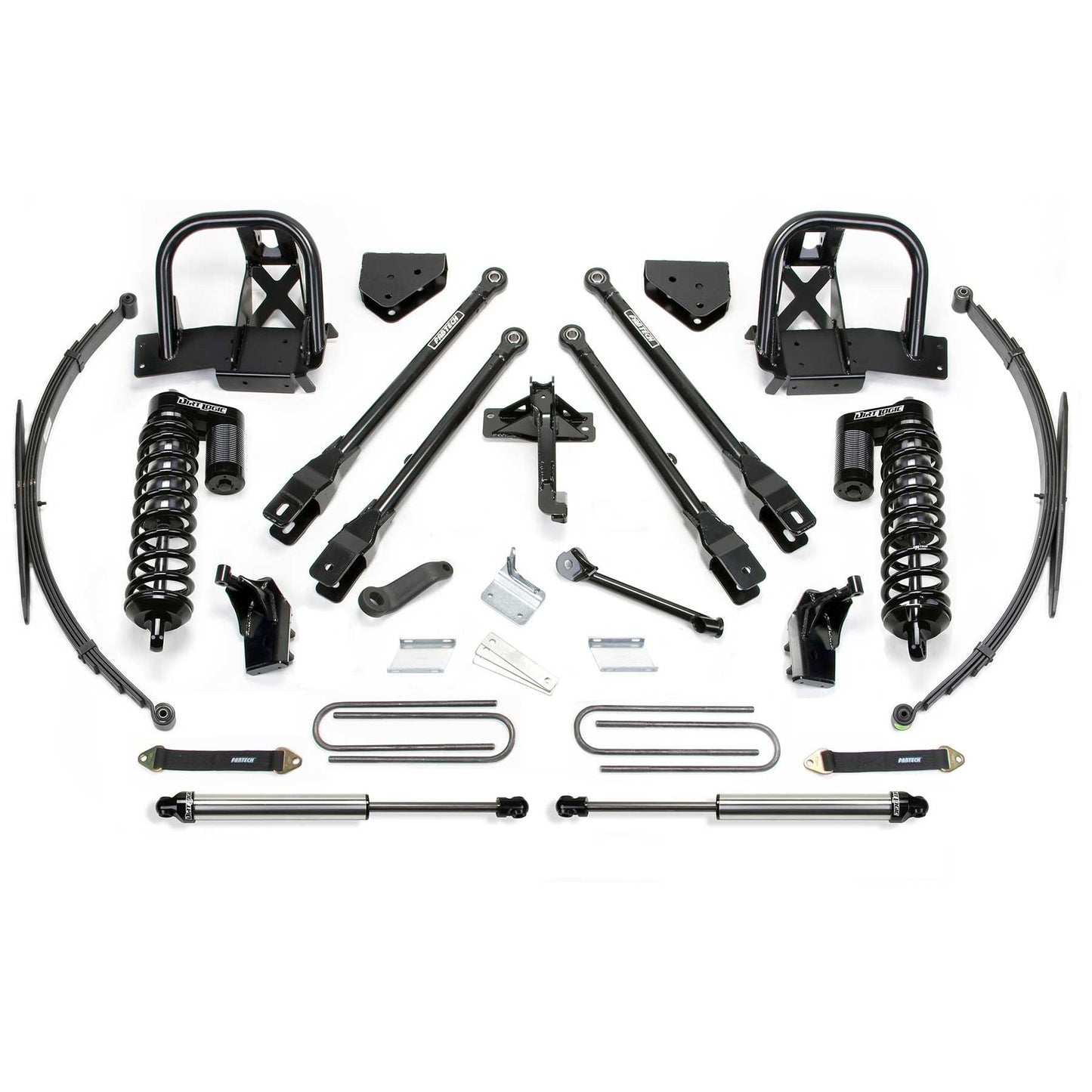 Fabtech 8" 4-Link System w/ DLSS 4.0 Coil Over & Rear Leaf Springs & Rear DLSS | Ford F250/350 4WD (11-16) (K2144DL)