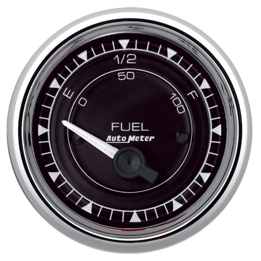 AutoMeter Chrono 2-1/16in 0E 240E-33F Ohm Electric Fuel Level Gauge - Chrome (9716)