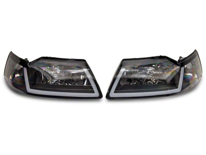 Raxiom 99-04 Ford Mustang Axial Headlights w/ Seq LED Bar Blk (422713)